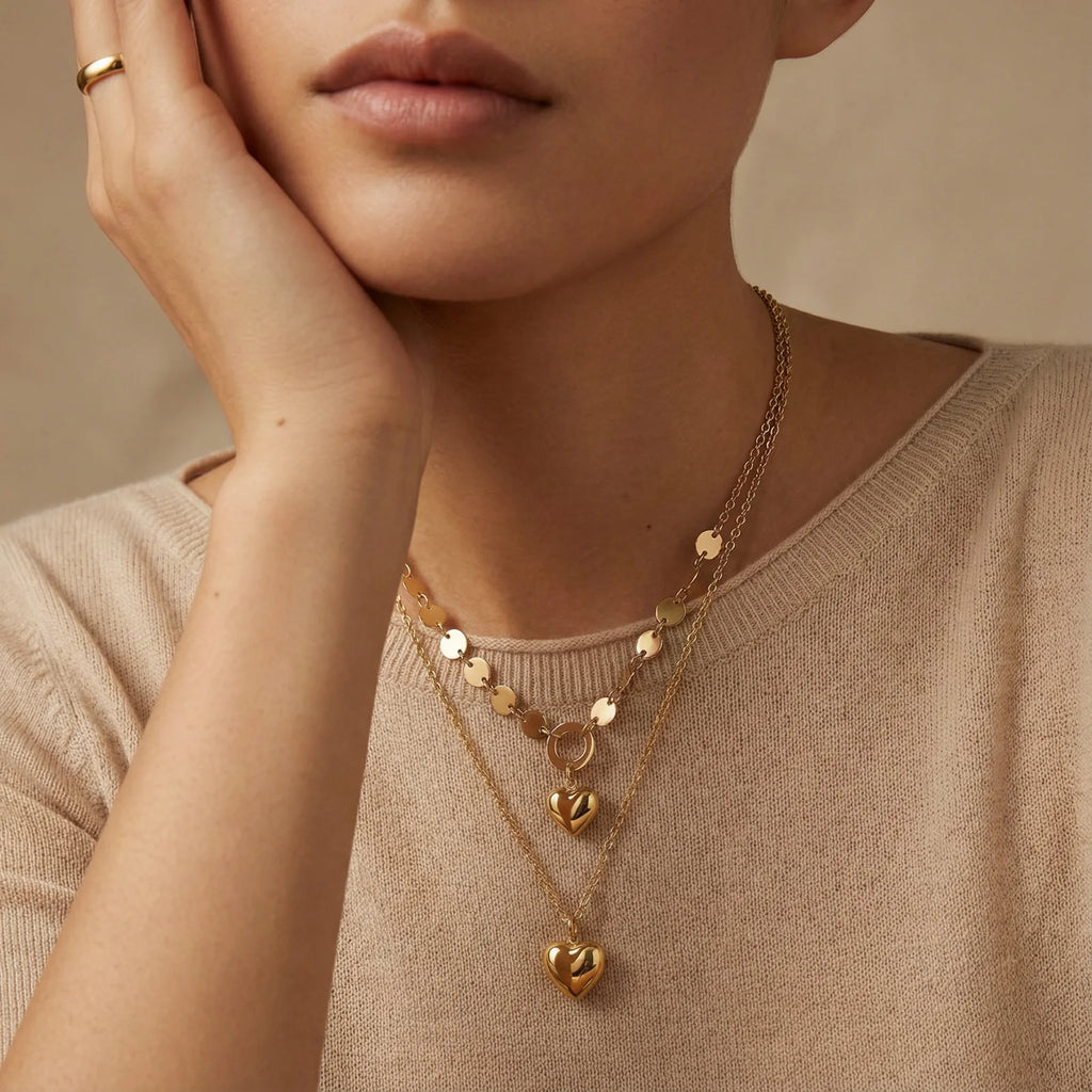 Golden Hearts Layered Necklace Set