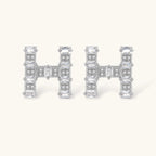 Letter H jewelry set featuring geometric crystal design in gold and white gold plated finish with adjustable chain necklace