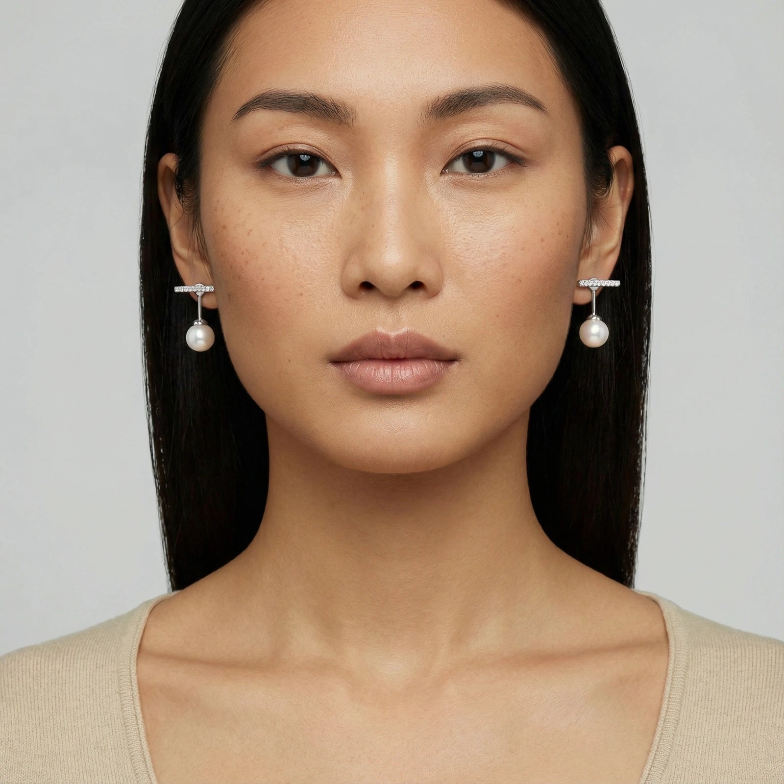 Boucles d'Oreilles T-Bar Perle Pendante