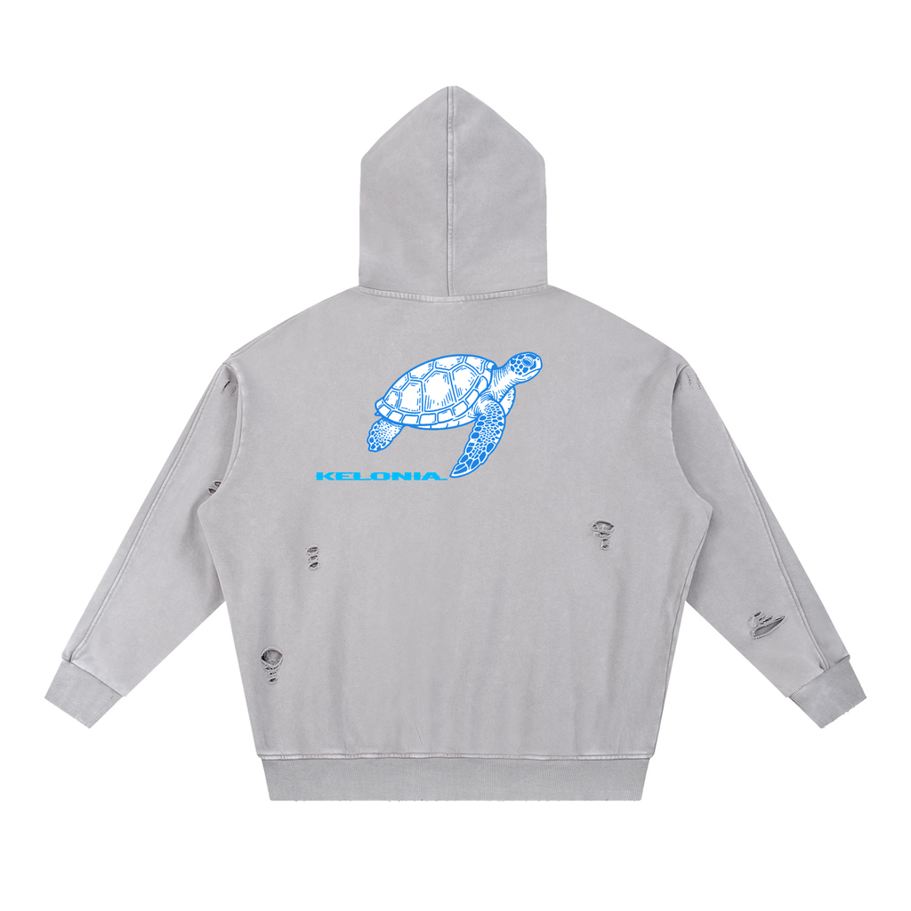 Snow Washed Distressed Panel Pocket Hoodie