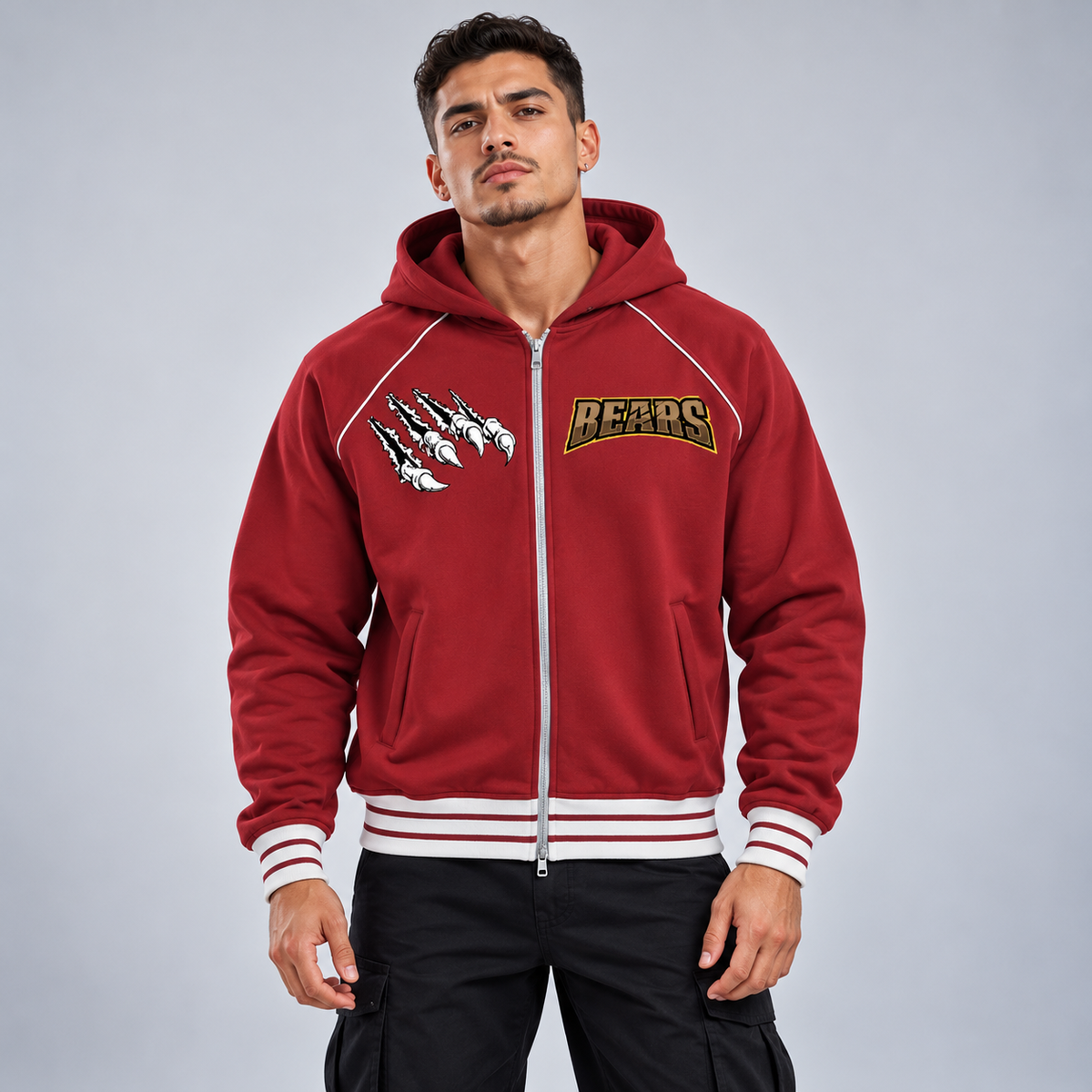 Striped Trim Zip-Up Hoodie