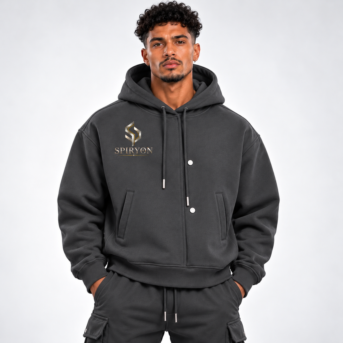 Boxy Button Placket Hoodie