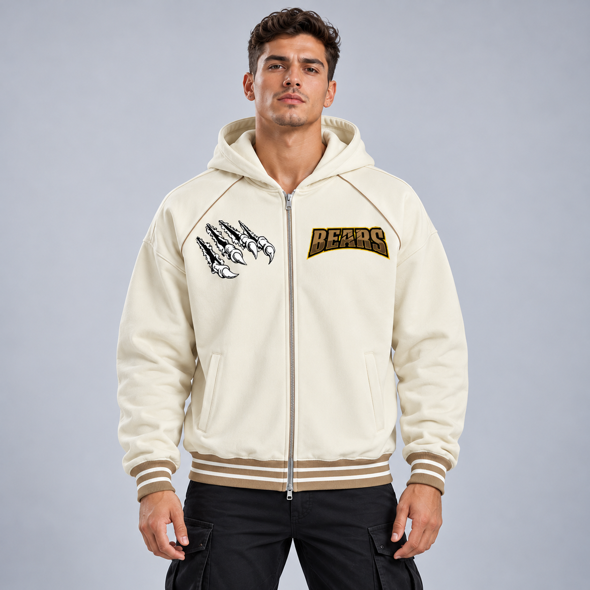 Striped Trim Zip-Up Hoodie