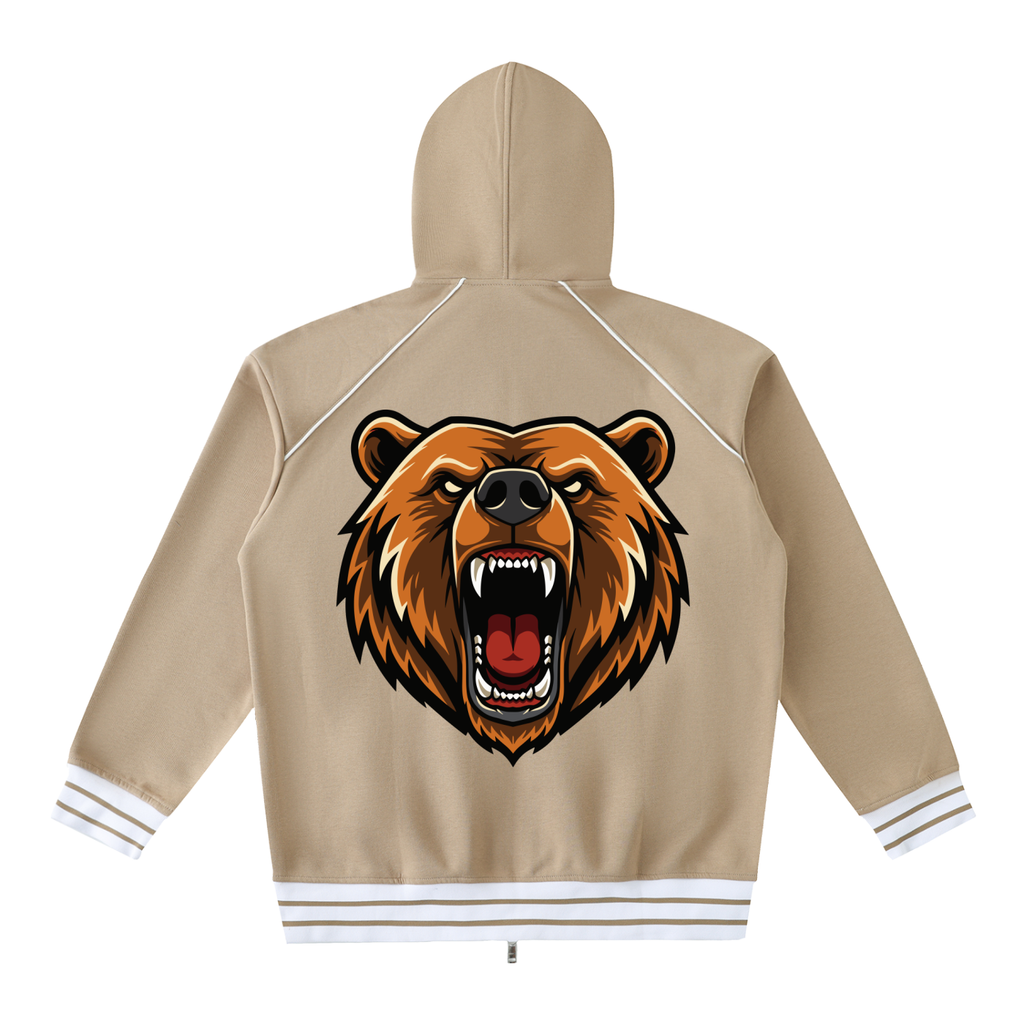 Striped Trim Zip-Up Hoodie
