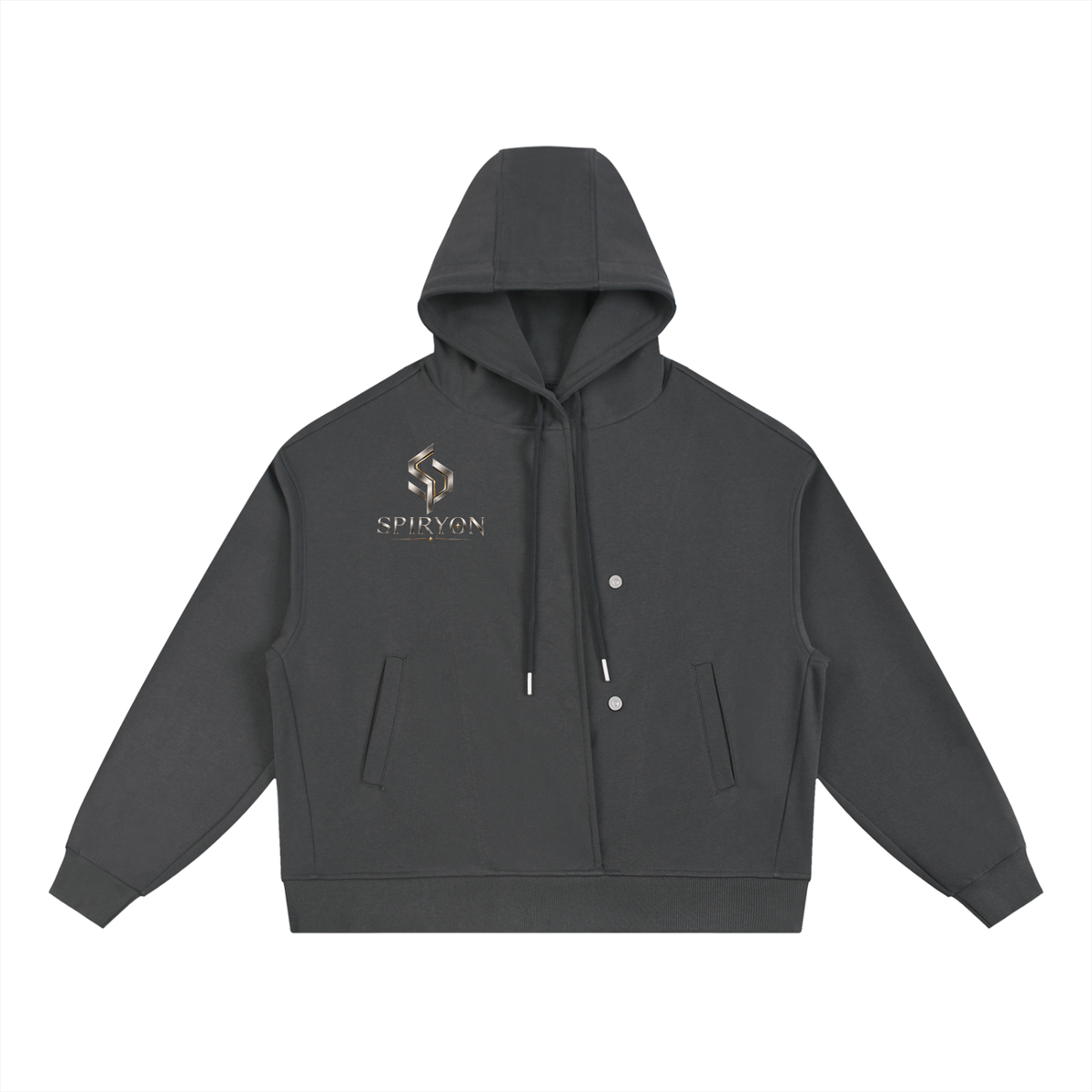 Boxy Button Placket Hoodie